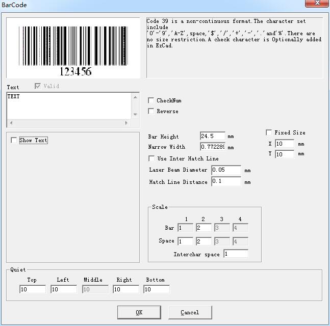 Draw Menu: Barcode Text
