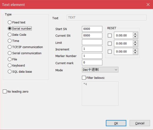 serial number extended parameters dialog box